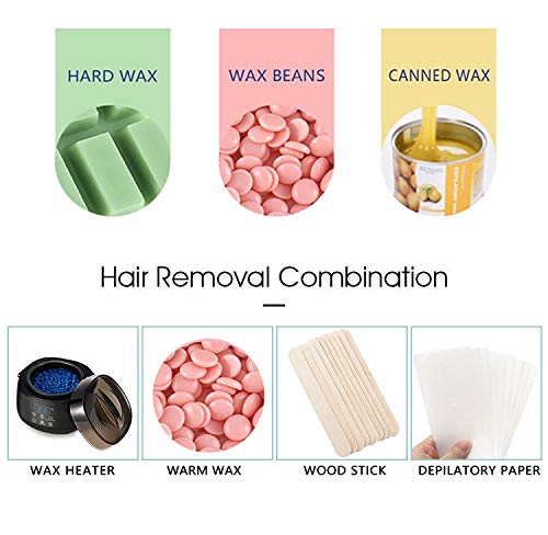 Calentador de cera Depilación, Calentador de cera digital con temperatura de ajuste automático para mujeres, hombres y aplicadores de cera para rostro, cuerpo, bikini, piernas con pantalla LED
