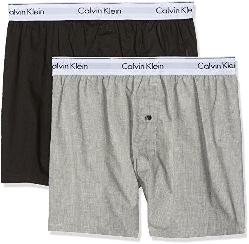 Calvin Klein 2p Slim Fit Boxer, Mehrfarbig (Black/Grey Heather Bhy), Medium (Pack de 2) para Hombre