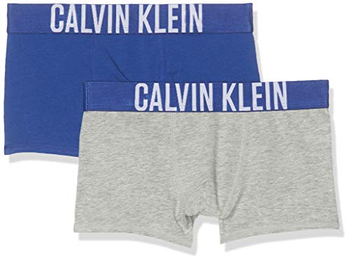 Calvin Klein 2PK Trunks Calzoncillos, Gris (1 Grey Heather/1 Mazarine Blue 042), Tamaño de la Cintura:90 cm (Pack de 2) para Niños