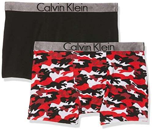 Calvin Klein 2pk Trunks Calzoncillos, Rojo (1chineseredcamo/1black 0ku), 152 (Talla del fabricante: 12-14) (Pack de 2) para Niños