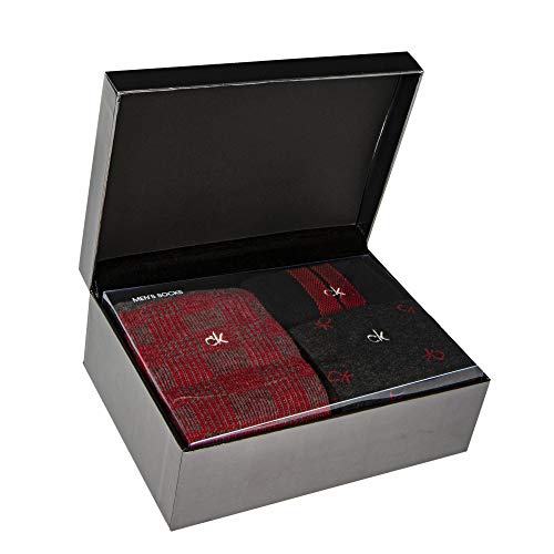 Calvin Klein 3-pack Multi Logo A Medida Calcetines De Hombre Caja De Regalo, Rojo/Carbón/Negro Un Tamaño