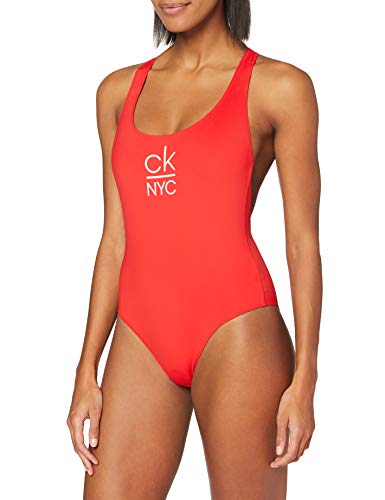 Calvin Klein Racer Back One Piece Parte de Arriba de Bikini, Rojo (High Risk XBG), (Talla del Fabricante: Small) para Mujer