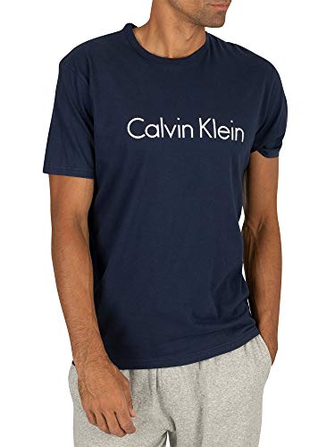 Calvin Klein S/S Crew Neck Camiseta de Pijama, Sombra Azul, L para Hombre