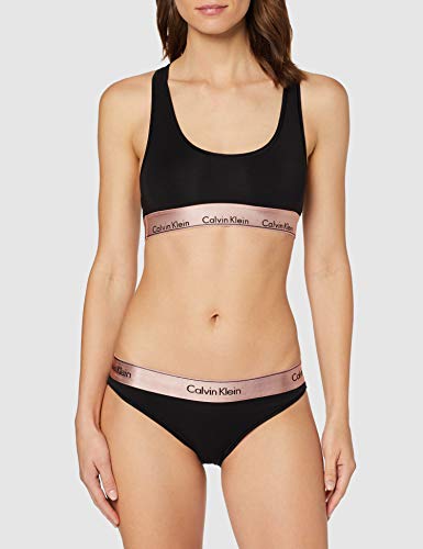 Calvin Klein Unlined Bralette Parte de arriba de bikini, Negro (Black W. Rose Gold Ground GTC), 38 (Talla del fabricante: Small) para Mujer