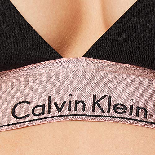 Calvin Klein Unlined Triangle Parte de Arriba de Bikini, Negro (Black W. Rose Gold Ground Gtc), 36 (Talla del Fabricante: X-Small) para Mujer