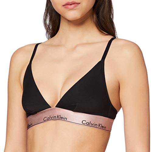 Calvin Klein Unlined Triangle Parte de Arriba de Bikini, Negro (Black W. Rose Gold Ground Gtc), 36 (Talla del Fabricante: X-Small) para Mujer