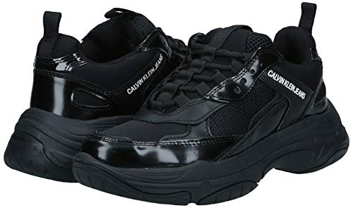 Calvin Klein Women's Maya Chunky Leather Lace Up Trainer Black/Black-Black-3 Size 3