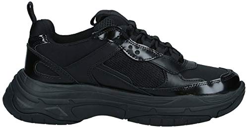 Calvin Klein Women's Maya Chunky Leather Lace Up Trainer Black/Black-Black-3 Size 3