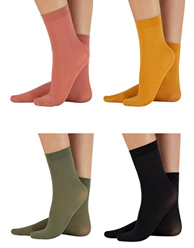 CALZITALY 4 PARES de Calcetines de Mujer | Mini Medias | Medias Cortas | Negro + Ocre + Rosa Palo + Verde | Talla Unica | 40 DEN | Made in Italy (Talla Unica, Multicolor)