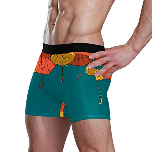 Calzoncillos tipo bóxer para hombre, ropa interior deportiva, cómodo, sexy, pantalones cortos para hombre, elástico, regalo con impresión de paraguas Negro Multicolor S