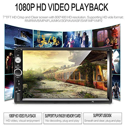 CAMECHO Bluetooth Car Estéreo 2 DIN 7 '' Pantalla táctil Reproductor MP5 Radio FM iOS/Android Teléfono Enlace de Espejo con Puerto AUX/Dual USB/SD + Control del Volante