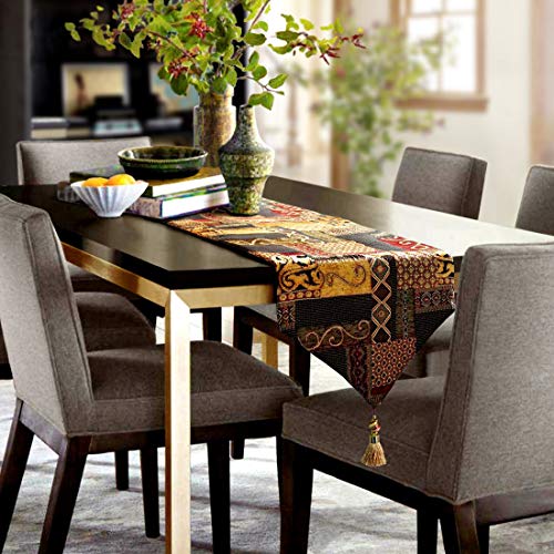 Camino de mesa Artbisons hecho a mano, color dorado, algodón, Golden Illusion, 13x72"