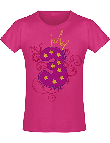Camiseta de Cumpleaños - 3 Años con Corona y Brillo - Año 2017 - T-Shirt Niños Chica Niña Niñas Girl-s - Rosa Pink Fucsia Pijama - Regalo Princesa Princess - Birthday (104)