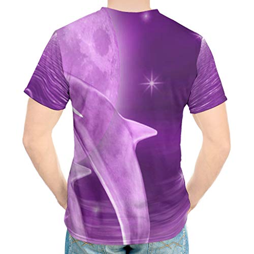 Camiseta de manga corta para hombre, diseño de fantasía con delfines océanos y onda de mar, luna completa, obra de arte, impresión mágica blanco M