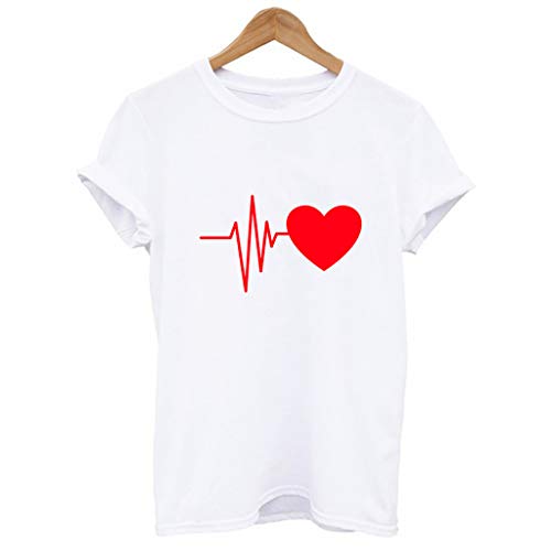 Camiseta de Mujer Manga Corta Corazón Impresión Blusa Camisa Cuello Redondo Basica Camiseta Suelto Verano Tops Casual Fiesta T-Shirt Original tee vpass
