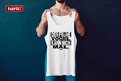Camiseta de tirantes para hombre de Hariz, con texto en alemán "Der Frühe Vogel kann Mich Mal Sprüchen", color blanco y negro, tarjeta de regalo Rosa. XL