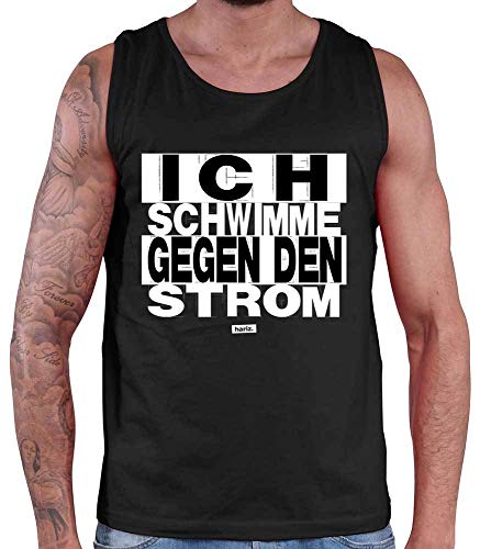 Camiseta de tirantes para hombre de Hariz, con texto en alemán "Ich Schwimme Gegen Den Strom" y texto en alemán "Ich Schwimme Gegen Den Strom" Negro XL