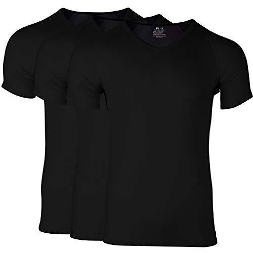 Camiseta Interior para Hombre Elis, Paquete de 3: Camisetas con Cuello de Pico Anti-Olor, Micro Modal (Small, Black)