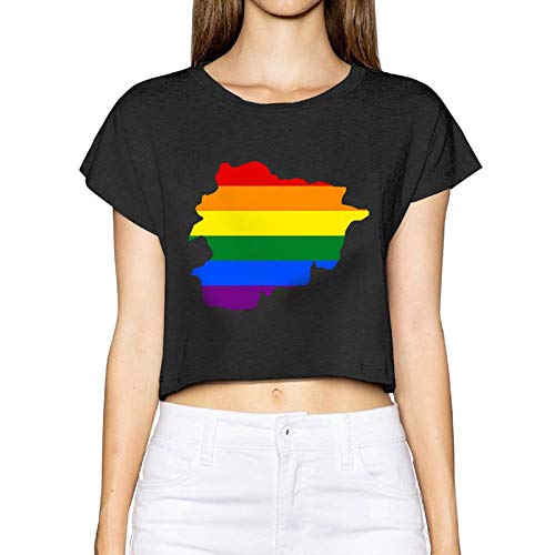 Camiseta sexy revelada LGBT Andorra bandera mapa manga corta blusa Tops camiseta ombligo Negro Negro M