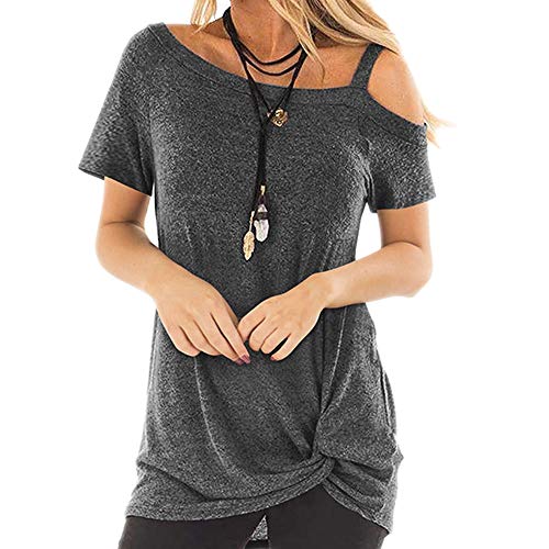 Camiseta Trenzada Primavera/Verano para Mujer Manga Corta con Hombros Descubiertos Topsde Talla Grande