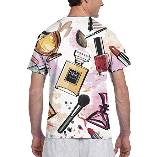 Camisetas de Hombre Camisetas de Manga Corta con Tema de Maquillaje cosmético Camiseta con Cuello Redondo