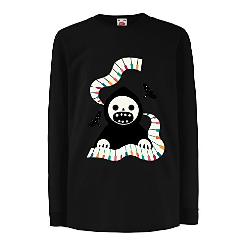 Camisetas de Manga Larga para Niño Halloween Horror Nights - The Death is Playing on Piano - Cool Scarry Design (3-4 Years Negro Multicolor)