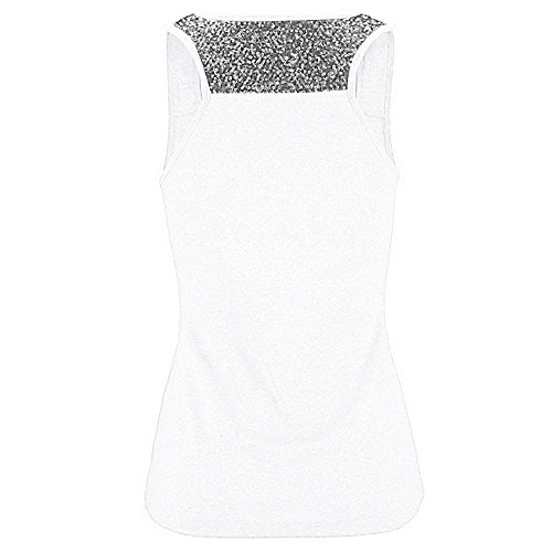 Camisetas sin Mangas Mujer,SHOBDW Moda De Verano Más El Tamaño Sin Mangas Sexy Cuello Redondo Lentejuelas Chaleco Tops Señoras Blusa Sólida Casual Camiseta Tank Tops para Mujeres(Blanco,XL)