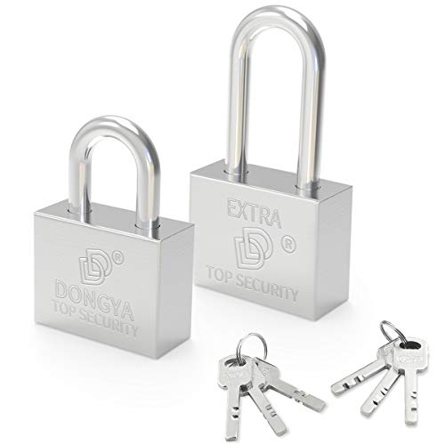Candado con Llave, Diyife 2 Piezas Titanio de Servicio Pesado Candado de Seguridad con Un Grillete Largo Un Grillete Corto Chapado en Cromo Candado Antióxido Corte Resistente, Llave Diferente