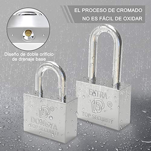 Candado con Llave, Diyife 2 Piezas Titanio de Servicio Pesado Candado de Seguridad con Un Grillete Largo Un Grillete Corto Chapado en Cromo Candado Antióxido Corte Resistente, Llave Diferente