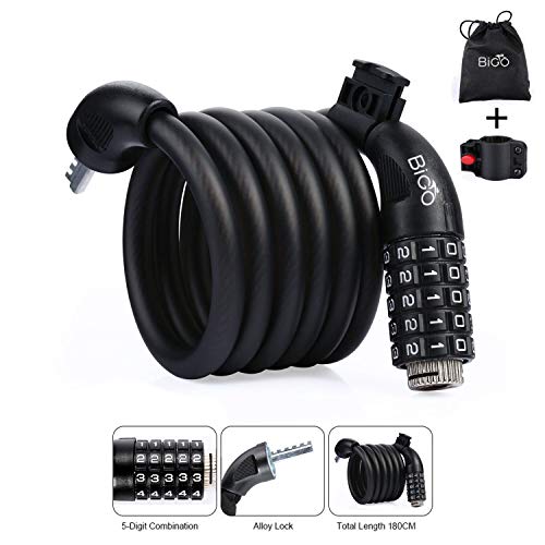 Candado de Bicicleta BIGO Seguridad Candado de Cable Mejor Combinación con Flexible montaje Cable de Bloqueo antirrobo alta seguridad para la bicicleta al Aire Libre 180cm X12mm