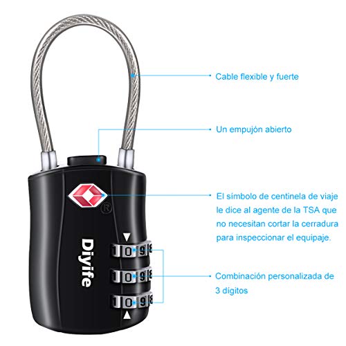 Candados de Equipaje, [VersióN Nueva] Diyife 2 X TSA Candado de Seguridad de 3 DíGitos, Candados de CombinacióN para Maletas Viaje Mochila Equipaje(Negro)