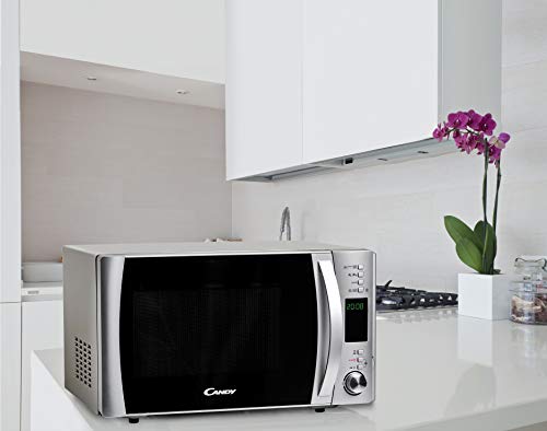 Candy CMXG25DCS Microondas con Grill y Cook in App, Capacidad 25L, 40 programas automáticos, 5 Niveles, Plato Giratorio 31.5 cm, Potencia 900 W / 1000 W, Color Plata 33x45x55cm