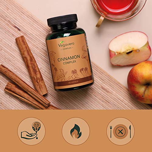Canela Complex Vegavero® | Suplemento de Canela Ecológica | Sin Aditivos | Canela de Ceylán + Ginseng + Vitaminas B | 180 Cápsulas | Vegano