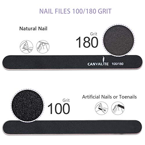 Canvalite 14 Piezas limas de uñas grano 180/100 profesionales limas de uñas de doble cara para manicura y pedicura de gel para el hogar y el salón