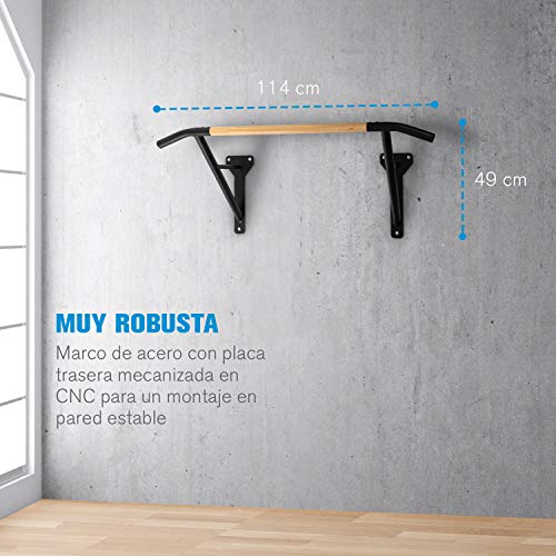 Capital Sports Shadow Barra de dominadas - Barra para Hacer dominadas Bicolor, Negro Barra de Madera y Acero con Revestimiento en Polvo para un Buen Agarre, 38 mm de diámetro