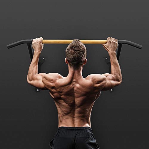 Capital Sports Shadow Barra de dominadas - Barra para Hacer dominadas Bicolor, Negro Barra de Madera y Acero con Revestimiento en Polvo para un Buen Agarre, 38 mm de diámetro