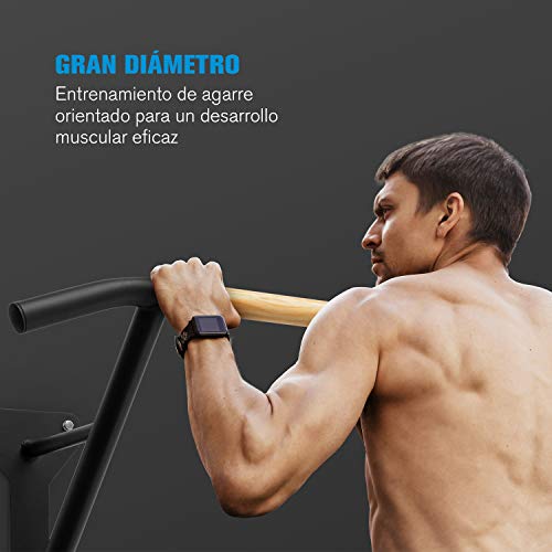 Capital Sports Shadow Barra de dominadas - Barra para Hacer dominadas Bicolor, Negro Barra de Madera y Acero con Revestimiento en Polvo para un Buen Agarre, 38 mm de diámetro