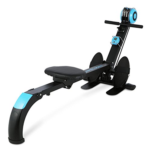 CapitalSports Capital Sports Stringmaster Máquina Remo - 100 kg Capacidad MAX, Banco Remo Plegable multifunción, Monitor Actividad, Entrenamiento de pie o Sentado, Negro/Azul