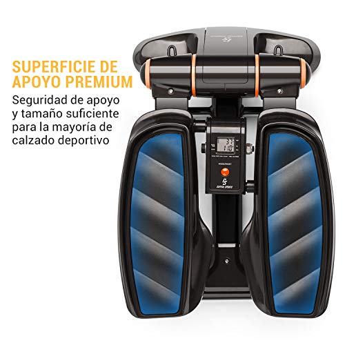 CapitalSports Galaxy Step - Máquina de Step, 2 Power Ropes de Apoyo, hasta 120 Kg,Ordenador de Entrenamiento, App FitShow, Bluetooth, Sistema hidráulico de absorción de pisada, Pantalla LCD, Naranja