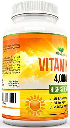 Cápsulas Blandas de Vitamina D3 365 (Suministro de un año), Suplemento de Vitamina D 4000 UI, Alta Absorción, Colecalciferol, de VitaPremium