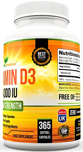 Cápsulas Blandas de Vitamina D3 365 (Suministro de un año), Suplemento de Vitamina D 4000 UI, Alta Absorción, Colecalciferol, de VitaPremium