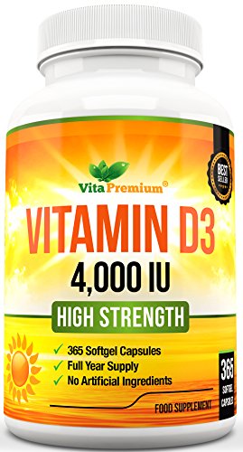 Cápsulas Blandas de Vitamina D3 365 (Suministro de un año), Suplemento de Vitamina D 4000 UI, Alta Absorción, Colecalciferol, de VitaPremium