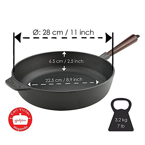 Carl Victor - Sartén Alta de Hierro Fundido 28 cm con Mango de Madera, Inducción