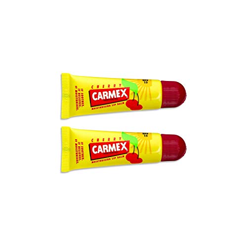 Carmex Lip Balm Original, Cherry o Strawberry 2 Pack - Bálsamo labial original Pot Pack de 2… (Carmex Tube Cherry)