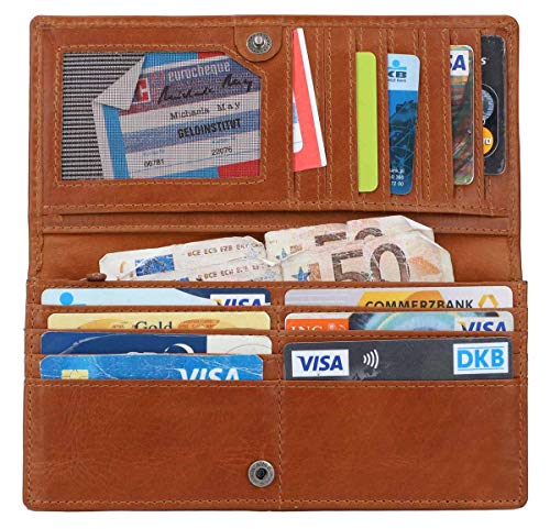 Cartera Gusti Cuero Studio - Cartera de Piel Pia Vintage Cuero Negro Monedero Mujer (Marrón Claro)