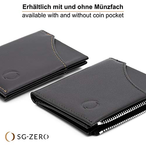 Cartera Hombre pequeña de Piel auténtica - Cartera Minimalista con protección RFID, Espacio para 9 Tarjetas y Billetes, Regalos para Hombre, Negro