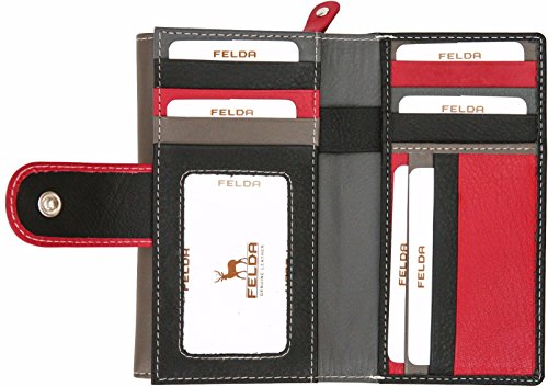 Cartera para Mujer - con Bloqueo de transmisiones RFID y 19 Ranuras para Tarjetas - Cuero auténtico Muy Suave - Marrón grisáceo/Multicolor