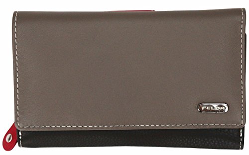 Cartera para Mujer - con Bloqueo de transmisiones RFID y 19 Ranuras para Tarjetas - Cuero auténtico Muy Suave - Marrón grisáceo/Multicolor