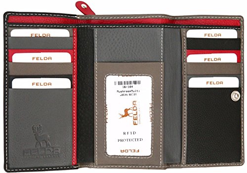 Cartera para Mujer - con Bloqueo de transmisiones RFID y 19 Ranuras para Tarjetas - Cuero auténtico Muy Suave - Marrón grisáceo/Multicolor