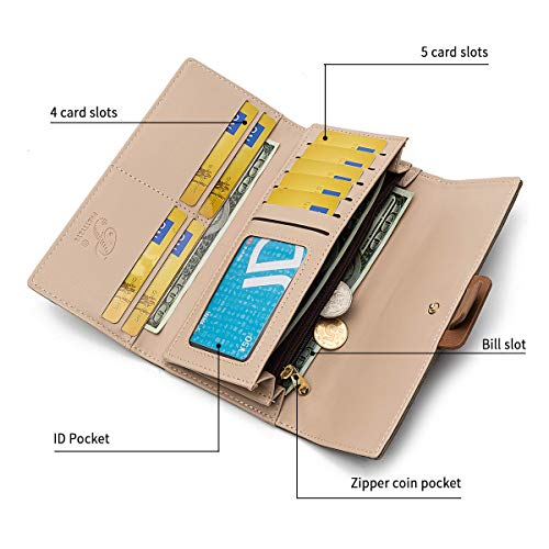 Cartera para Mujer Larga Billetera Señoras, JOSEKO Mujer de Embrague Organizador con Cierre para Monedas Tarjetero para Teléfono Chequera Cartera de Bolsillo Plegable